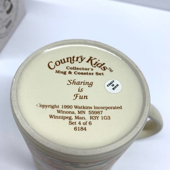 Vintage 1990 Watkins "Sharing is Fun" 6184 Cup 4 of 6 Coffee Mug & Coaster Set - Picture 10 of 13